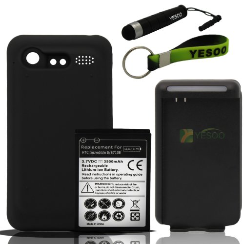 3500mAh Extended Battery And Cover For HTC Droid Incredible 2 II S710E, External Wall Charger With USB Port, Exclusive Aluminum Touch Pen, Black And Green Color Key Chain Kit (Note: NOT FOR DROID 1)