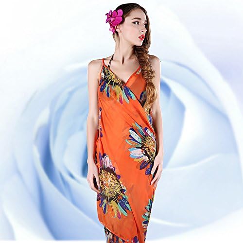 Almatess® Chiffon Beach Towel Spring Summer Swimsuit Sunflower Designed Elegant Sexy Sarong Pareo Bikini Beach Dress Cover up (Orange)