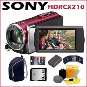 Sony HDR-CX210 High Definition Handycam Camcorder, (Red) with 8GB Memory Card + Sony Case + Accessory Kit