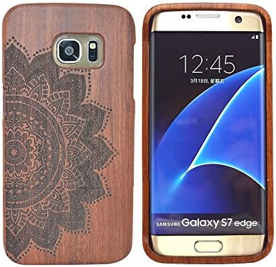 Galaxy S7 Edge Case,Samsung Galaxy S7 Edge Wood Case,ATOOZ(TM) 100% Natural Rosewood Unique Real Handmade Design Hard Shockproof Case for S7 Edge    (Flower)