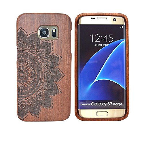 Galaxy S7 Edge Case,Samsung Galaxy S7 Edge Wood Case,ATOOZ(TM) 100% Natural Rosewood Unique Real Handmade Design Hard Shockproof Case for S7 Edge    (Flower)