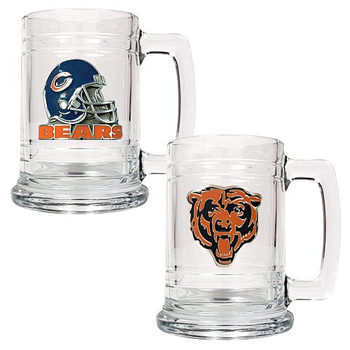 NFL Chicago Bears Two Piece 15-Ounce Glass Tankard Set - Primary & Helmet Logo