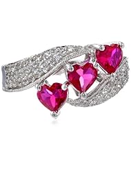 Sterling Silver Heart Shape Created Ruby Round Created White Sapphire Ring, Size 6