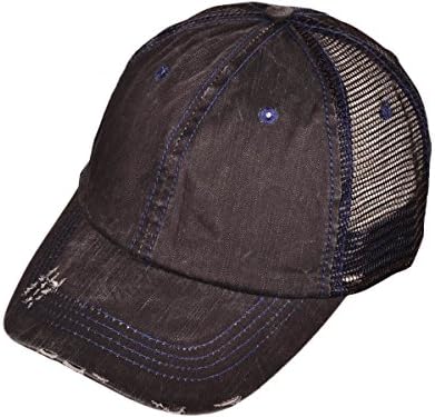Wholesale Low Profile Unstructured Special Washed Cotton Twill Distressed Mesh Trucker Caps (Black) - 21504