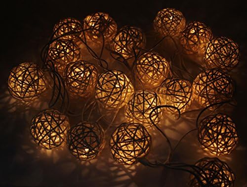 Handmade Rattan Ball Fairy String Lights - Perfect Decoration Ornament for Wedding Christmas Birthday Party (White)