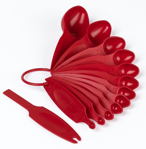 Pourfect 12-Piece Plus Leveler Measuring Spoon Set, Empire Red