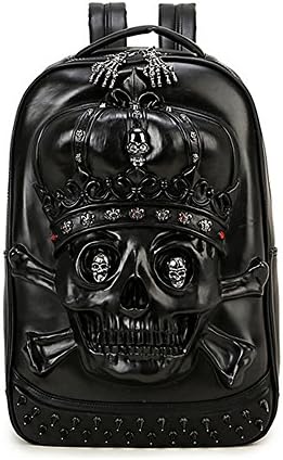 Vivid 3D Pirate Skull Studded PU Leather Rivet Punk Laptop Backpack School Bag (Black)