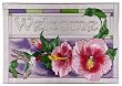 Welcome Sign HUMMINGBIRD in HIBISCUS 20.5x14 Painted Glass Suncatcher Window