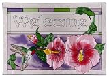 Stained ART Glass WELCOME SIGN Hummingbird Hibiscus FLOWER Bird WINDOW