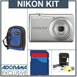 Nikon Coolpix S220 Digital Camera Kit, SILVER With 4GB SD Memory Card, Camera Case, Professional Lens Cleaning Kit