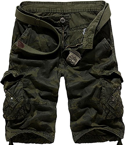 Mrignt Men's summer casual cotton multi-Pocket cargo shorts(No Belt)