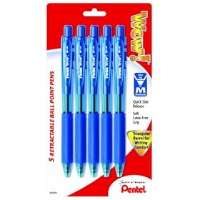 Pentel WOW! Retractable Ball Point Pen, Medium Line, Blue Ink, 5 Pack (BK440BP5C)