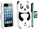 Black White Smile Panda Silicone Jelly Skin Premium Design Protector Soft Cover Case Compatible for Apple Iphone 5 (AT&T, VERIZON, SPRINT) + Screen Protector Film + Combination 1 of New Metal Stylus Touch Screen Pen (4