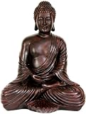 Extra Large Substantial Powerful Art Sculptures - 18" Tall Black Resin Japanese Design Sitting Buddha Statue Figure