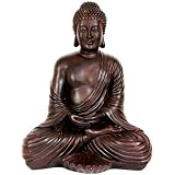 Extra Large Substantial Powerful Art Sculptures - 18" Tall Black Resin Japanese Design Sitting Buddha Statue Figure