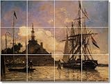 IMAGE OF Johan Jongkind Ships Custom Tile Mural 1 | 12.75x17 using (12) 4.25x4.25 tiles