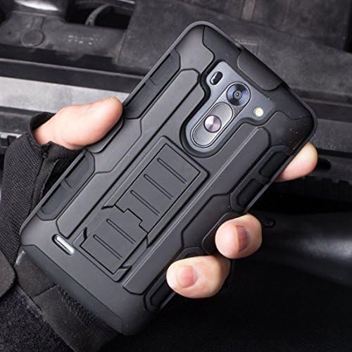 LG G3 S G3 Beat G3 Mini D722 D725 D728 D724 Case (Black), Heavy Duty Shockproof Impact Rugged Combo Armor Case Hard Cover with Kickstand and Rotating Swivel Belt Clip Holster