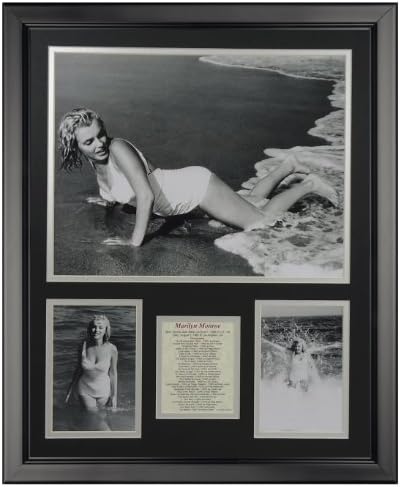 Art of Hollywood Marilyn Monroe The Beach Black and White Images, Framed Photo Presentation - 18 x 22 Inches