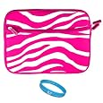 Magenta Zebra Design Neoprene Protective Sleeve Cover Carrying Case with Exterior Accessory Pocket for Acer Iconia Tab W500-BZ467 10.1-Inch Tablet + SumacLife TM Wisdom Courage Wristband
