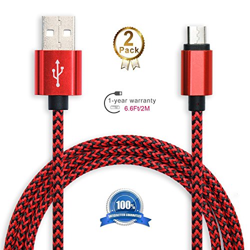 Android Charging Cable,Hankuke [2-Pack] Multi length and color Sturdy Nylon Fabric Braided High Speed Data Sync USB to Micro USB Cable (2m red)