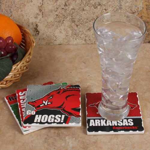 Arkansas Razorbacks Assorted Tumbled Stone Coaster Set of 4, Highland Graphics