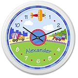 Olive Kids - Trains, Planes and Trucks Personalized Clock (White)