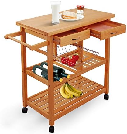 HomCom Portable Rolling Home Storage Cart Drawers Kitchen Table Trolley - Wood