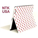 NTK Premium Dalmation Series For Apple New iPad 3 iPad HD iPad 2 Plaid Polka Dots Pattern Folio Leather Smart Cover Case Tartan Style With Inner Hard Armor Case/Base (White/Red)