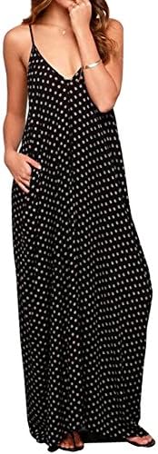Evishine Women Sling V-neck Polka Dot Maxi Bohemian Dress With Pockets Dress (X-Large, Black)