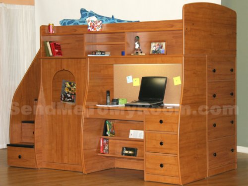 91-74 Play & Study Twin Loft Bed with 4-Stairs
