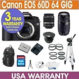Canon EOS 60D Digital Camera + 64GB Memory + 7 Lens Deluxe Camera Kit
