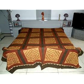 New Indian Embroidery Mirror Work Cotton King Size Bedspread Bed Sheet Bedding Bed Cover Duvet Tapestry