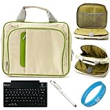 Green Durable Pinn Messenger Carrying Bag with Removable Shoulder Strap for Motorola Droid XYBOARD 10.1-inch Android Tablet / Motorola XOOM 2 + Sumaclife Bluetooth Keyboard + White Laser Stylus Pen + SumacLife TM Wisdom*Courage Wristband