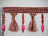 4.5 Luxury Tassel Fringe Bead Trim Gold Burgundy Per Yard