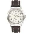 Timex 21553 Men's Round Silver-Tone Case Analog Watch with Brown Genuine Leather Strap