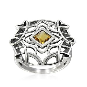 Buy Sterling Silver Celtic Square-Shaped Citrine Ring