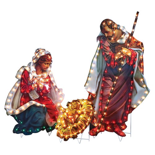 fontanini by roman holy family lighted yard art 3 piece 48 inch  more detail click!