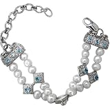 Sterling Silver Swiss Blue Topaz and White Freshwater Cultured Pearl Bracelet by Sajen