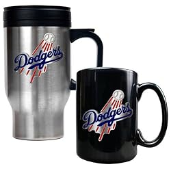 Los Angeles Dodgers MLB Stainless Steel Travel Mug & Black Ceramic Mug Set - Primary Logo by Great American Products