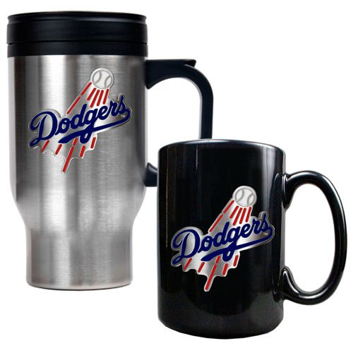 Los Angeles Dodgers MLB Stainless Steel Travel Mug & Black Ceramic Mug Set - Primary Logo