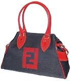 Fendi Dark Blue Denim with Red Leather Medium Bag De Jour Handbag 8BN162-TWN-F0NC2