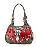 Red Western Rhinestone Buckle Crocodile Hobo Handbag