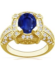 18K Yellow Gold Oval Cut Blue Sapphire Ring With Sidestones (GIA Certificate)