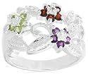 Sterling Silver Garnet, Amethyst & Peridot Flower Ring w/ Diamond Accent