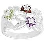 Sterling Silver Garnet, Amethyst & Peridot Flower Ring w/ Diamond Accent
