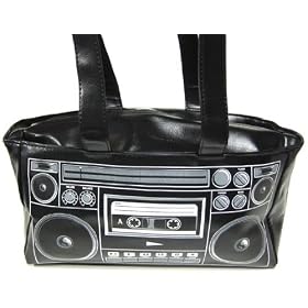 Black Vinyl Boombox Handbag Retro 80's Radio