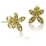 14k Yellow Gold Flower 4 Leaf Clovers Stud Diamond Earrings (HI, I, 0.15 carat)