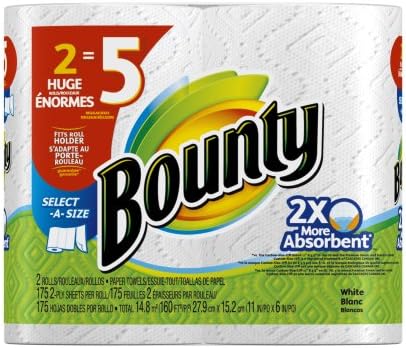 Bounty Select-A-Size Paper Towels, White, 2 Huge Rolls, Pack of 6 (12 Rolls) (Packaging May Vary)