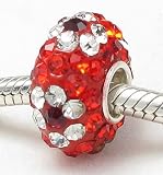 Sterling Silver Core Stunning Red with White Swarovski Crystal Flowers Bead Compatible with Pandora Trollbeads Chamilia Silverado and Biagi Charms Bracelets.