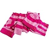  : PINK STRIPED 3 PIECE HAT SCARF & ARM WARMERS SET
